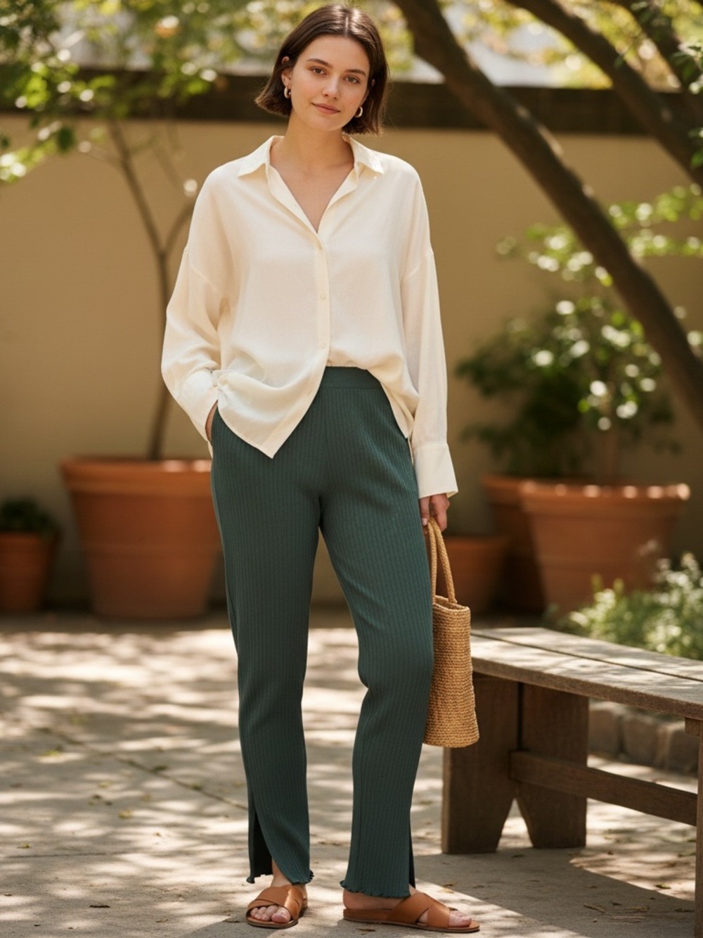 KOTN split hem ribbed pull on pants size women’s XXL‎